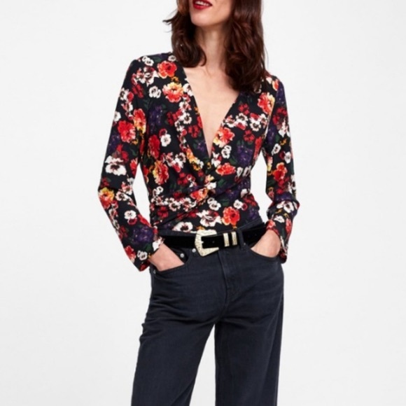 Zara Tops - Zara Black Floral Long Sleeve Bodysuit [NWT]